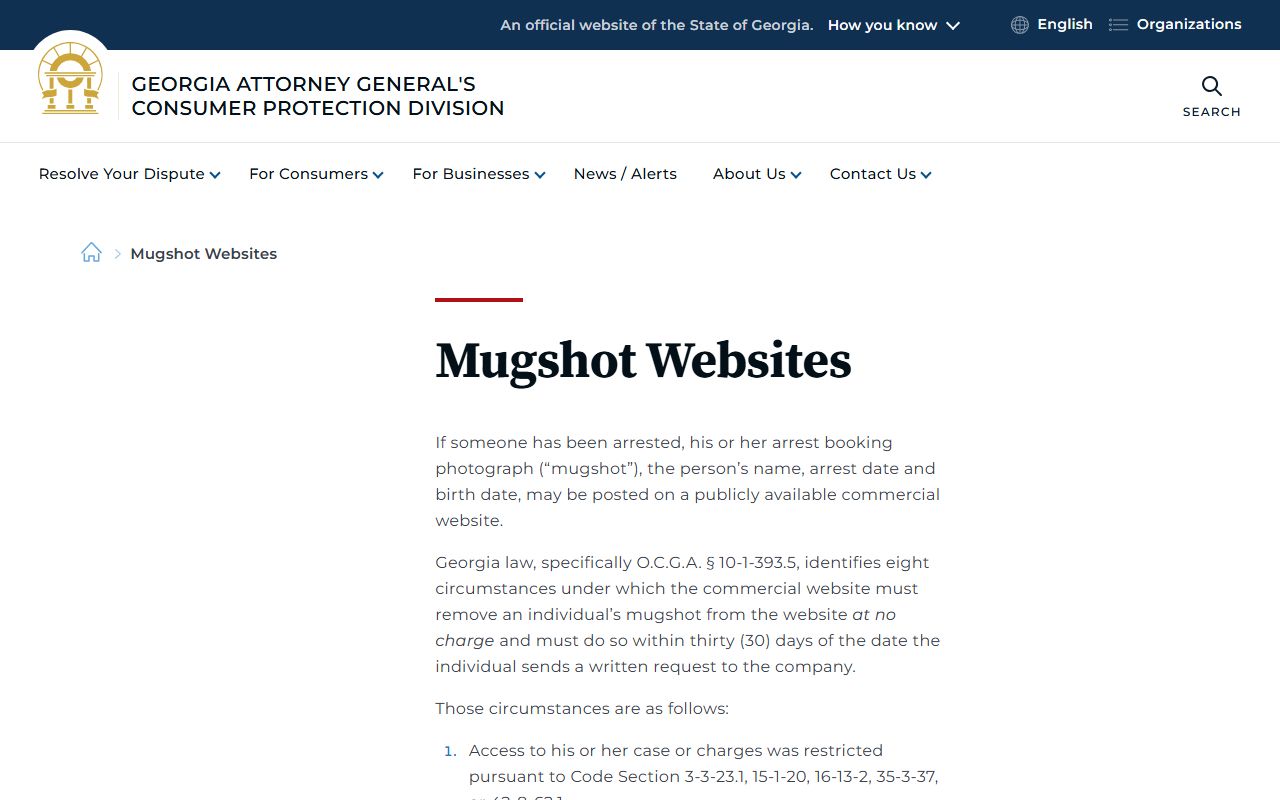 Georgia mugshot website removal law for Chattooga County jail mugshots